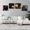 Universe Starry Sky Wall Art Outer Space Planet Canvas Decoration Paintingfor Bedroom, Living Room, Bathroom Decor Posters for Kids, Boys or Girls Room Home Decoration,12"x12" 4Framed (yellow)