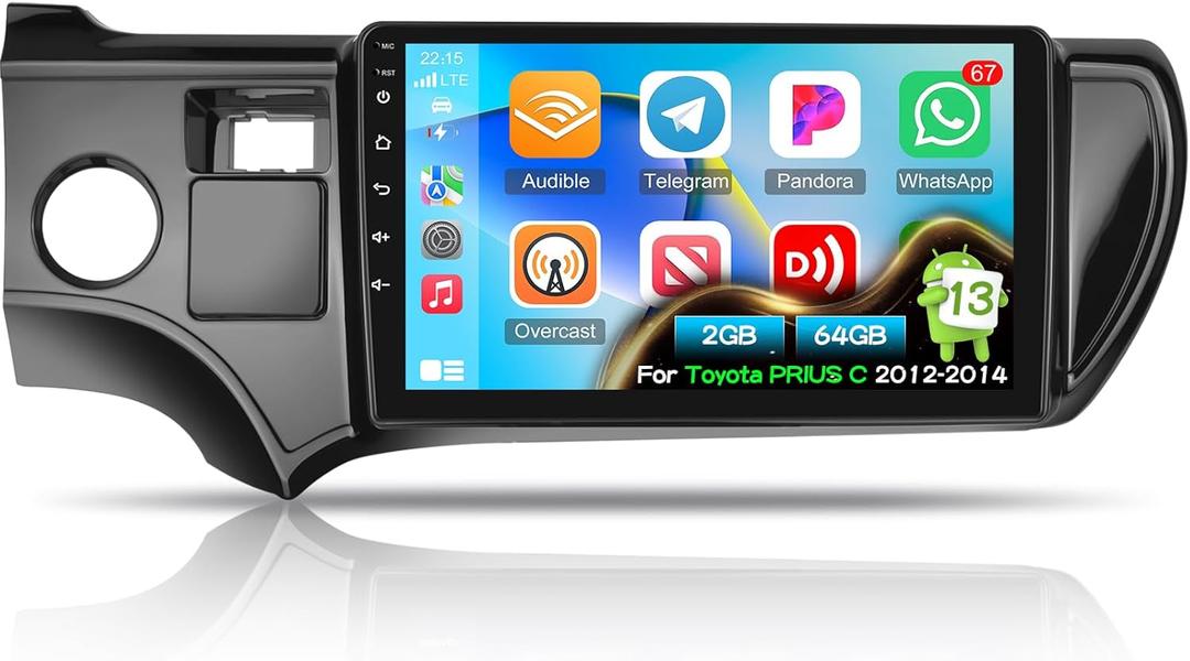 [2+64G] NHOPEEW Car Stereo for Toyota Prius C 2012 2013 2014 with Wireless Carplay and Android Auto - 9 Inch Touchscreen Android Car Radio - DSP/WiFi/GPS/SWC/Bluetooth + AHD Backup Camera