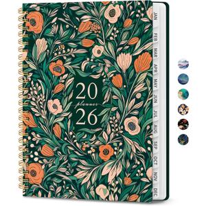 2026 Planner, Weekly and Monthly Calendar Planner for Women, Jan 2026 - Dec 2026, Hardcover Planning Agenda book with Tabs, Spiral Bound, Inner Pocket, Perfect for School Office Supplies, 6.3" x 8.5" - Verdant Bloom