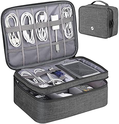 ORIENT FAMULAY Travel Organizer, Waterproof Cable Bag for Electronic Accessories Double Layer Large Shockproof Storage Bag for Cord, Hard Disk, Power Bank, Tablet -Gray