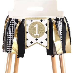 Highchair Banner - 1st Birthday Decorations, Black & Gold Wild One Theme, Photo Booth Props, Party Supplies