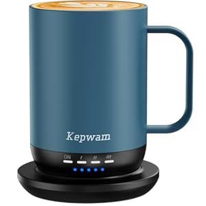 Kepwam Self Heating Coffee Mug T1-16oz(14 oz with lid) Fast Heating & Ultra Long-Lasting Battery Life, Heated Coffee Mug Up to 149℉ - Touch & App Controlled Coffee Mug, Birthday Gifts for Women and Men
