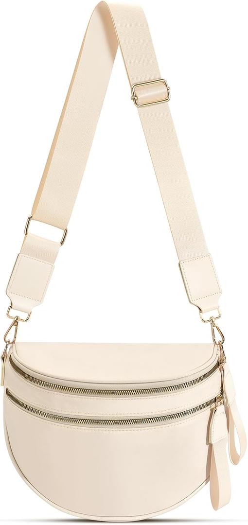 Checkered Nylon Crossbody Bag Bum Bag for Women Mom Spacious Checkered Crossbody Purses Shoulder Handbag (Beige)