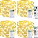 4 Pack 60LED Christmas Battery Operated Fairy Lights with Remote, 8 Modes String Lights with Timer, Dimmable, Memory Function, Waterproof Twinkle Lights for Outdoor Indoor Christmas Decor(Warm White)