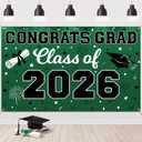 2026 Graduation Backdrop Banner, Congrats Grad Banner Class of 2026 Green Graduate Backdrop for Graduation Party Decorations (Green Black)
