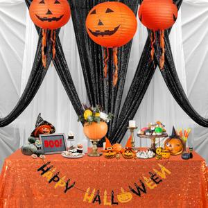 Partisout Sparkling Sequin Party Tablecloth 72x72 Rectangle - Reusable Holiday Decor for Christmas, Halloween, Wedding & Birthday Celebration (Orange)