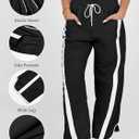 Fisoew Women's Baggy Wide Leg Pants Casual Drawstring Elastic Waisted Contrast Color Workout Y2K Track Pants (Black, S)