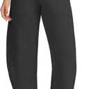 Womens Baggy Wide Leg Pants Barrel Leg Sweatpants Casual Elastic Waisted Stretch Travel Pants with Pockets (Large, Black)