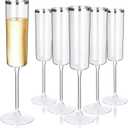 Ciaell 24 Pack Silver Plastic Champagne Flutes - 6 Oz Disposable Champagne Glasses - Square Silver Rim Plastic Toasting Glasses for Party Birthday Anniversary Wedding