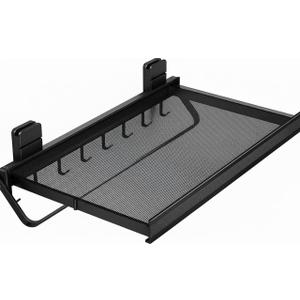 Retractable Wall Mounted Bathroom Clothes Rack with Foldable Towel Bar,6 Movable Hooks and Underwear Drying Net,Space Saving Organizer (Black), Large