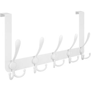 TICONN Over The Door Hooks, 5 Heavy Duty Tri Coat Rack All Metal Coat Hanger for Bathroom Bedroom Dorm (White, 1PK, Fit 1-3/8" Doors)