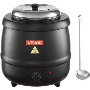 VEVOR Electric Soup Warmer, 10QT Commercial Soup Kettle with 304 Stainless Steel Detachable Insert Pot, 95~176F Adjustable Temperature, Soup Station for Restaurant and Big Family, Black