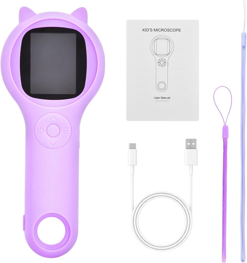 Mini Pocket Handheld Microscope, Portable Magnifying Glass 500x, Pocket Loupe with 2" Screen(Purple)