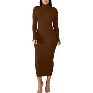 BORIFLORS Women's Sexy Basic Long Sleeve Turtleneck Bodycon Party Long Pencil Dress
 (Large)