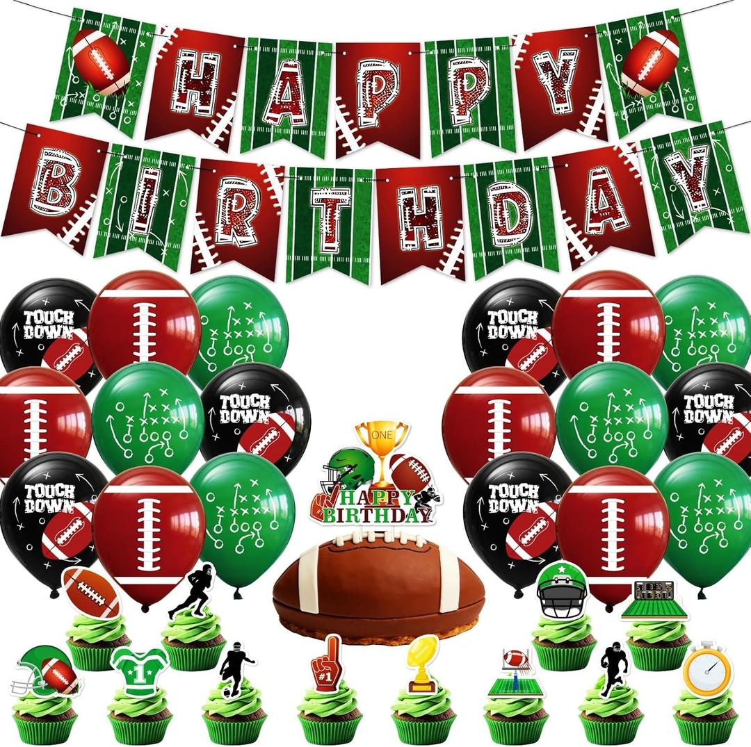 46PCS Football Birthday Party Decorations,Banner,Football Theme Party Decorations,Balloons.Cake Toppers,Cupcake Toppers.Football Birthday Decorations Sports party Decorations.