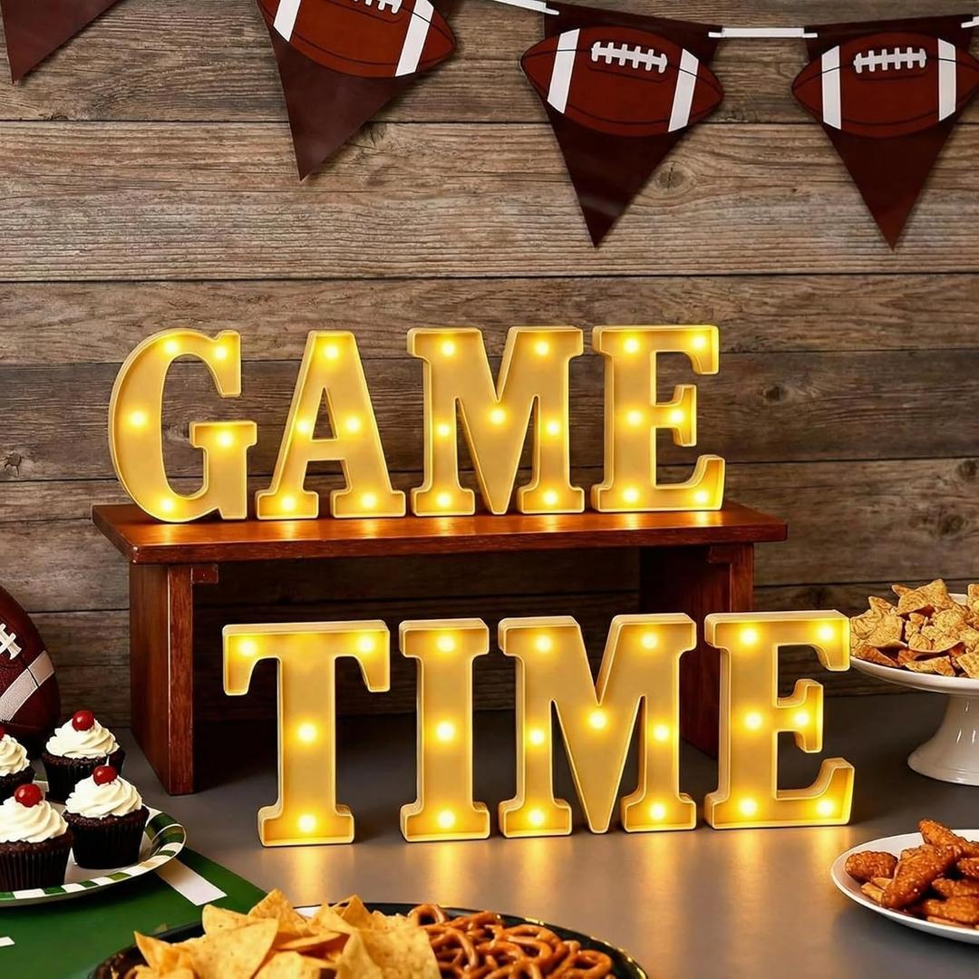 Honoson 8 Pcs Game Time Football Party Decorations Game Time LED Lights up Neon Sign Sports Football Table Decoration for Theme Birthday Gameday Tailgate Party (Yellow)