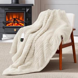MAXEVE Heated Blanket Electric Throw 50"x60" Soft Double Sided Sherpa Heating Blanket with 8 Fast Heating Levels & 1-8H Auto-Off, Over-Heat Protection, Machine Washable, ETL Certification, Beige