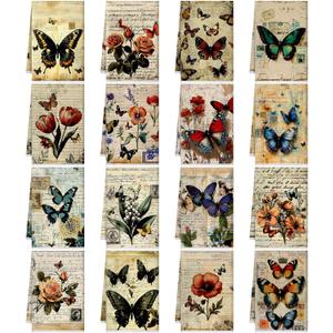 Bencailor 16 Pcs Spring Kitchen Towels Floral Butterfly Hand Dish Towels Vintage Flower Tea Dishcloths for Spring Holiday Kitchen Bathroom Home Decor Gifts, 16 x 24 Inch (Lovely Color)