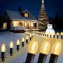 GAGALIFE 29Ft C9 Christmas Pathway Lights Outdoor - 25 LED Lights with 25 Marker Stakes for Walkway, Waterproof Plug in C9 Christmas Light Outdoor for Driveway, Yard, Lawn Decorations, Warm White