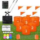 Orange 6 PCS Backyard Golf Game,Set with:6 Pop-Up Holes + 6 Flags + 12 Tee Boxes + 6 Game Balls + 1 Carrying Bag + 6 Connecting Ropes + 1 Scoreboard + 2 Clubs + 6 Golf Balls + 1 Manual,Outdoor