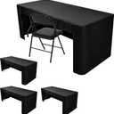 Nasitos 4 Pack Fitted Black Tablecloths for 6 foot Rectangular Tables-Washable and Wrinkle Resistant Trade Show Table Cover, Open Back Folding Table Cloth for Craft Show, Parties, Events, Vendor Booth