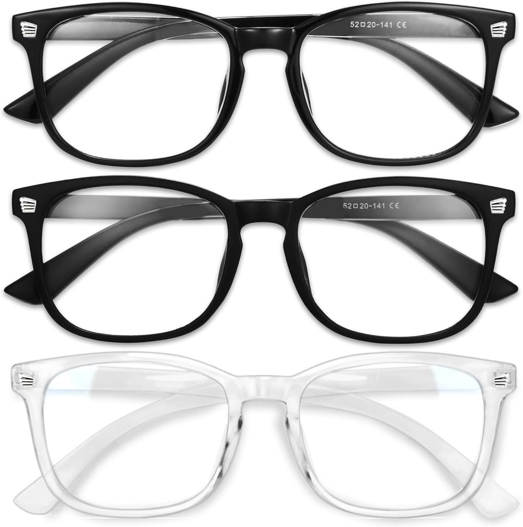 Gaoye Stylish Blue Light Glasses for Woman - Computer Glasses 99% Blue Light Blocking - Lightweight TR90 Frames - 3 pack (A3-light Black+matte Black+transparent)