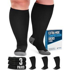 Doctor's Select 3 Pairs Plus Size Compression Socks Wide Calf - Up to 6XL | 20-30 mmHg Compression Socks for Women Wide Calf | Black