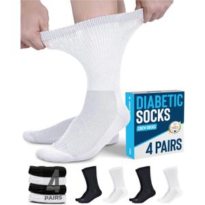 Doctor's Select Diabetic Socks for Men - 4 Pairs Crew Diabetic Neuropathy Socks for Men | Diabetic Socks for Men