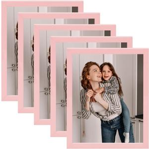 Muzilife 5 Pack 5x7 Picture Frames, Pink Picture Frames for Wall and Tabletop Display, Resistant Plastic Photo Picture Frame with Clear Plexiglass for Vertical or Horizontal Display