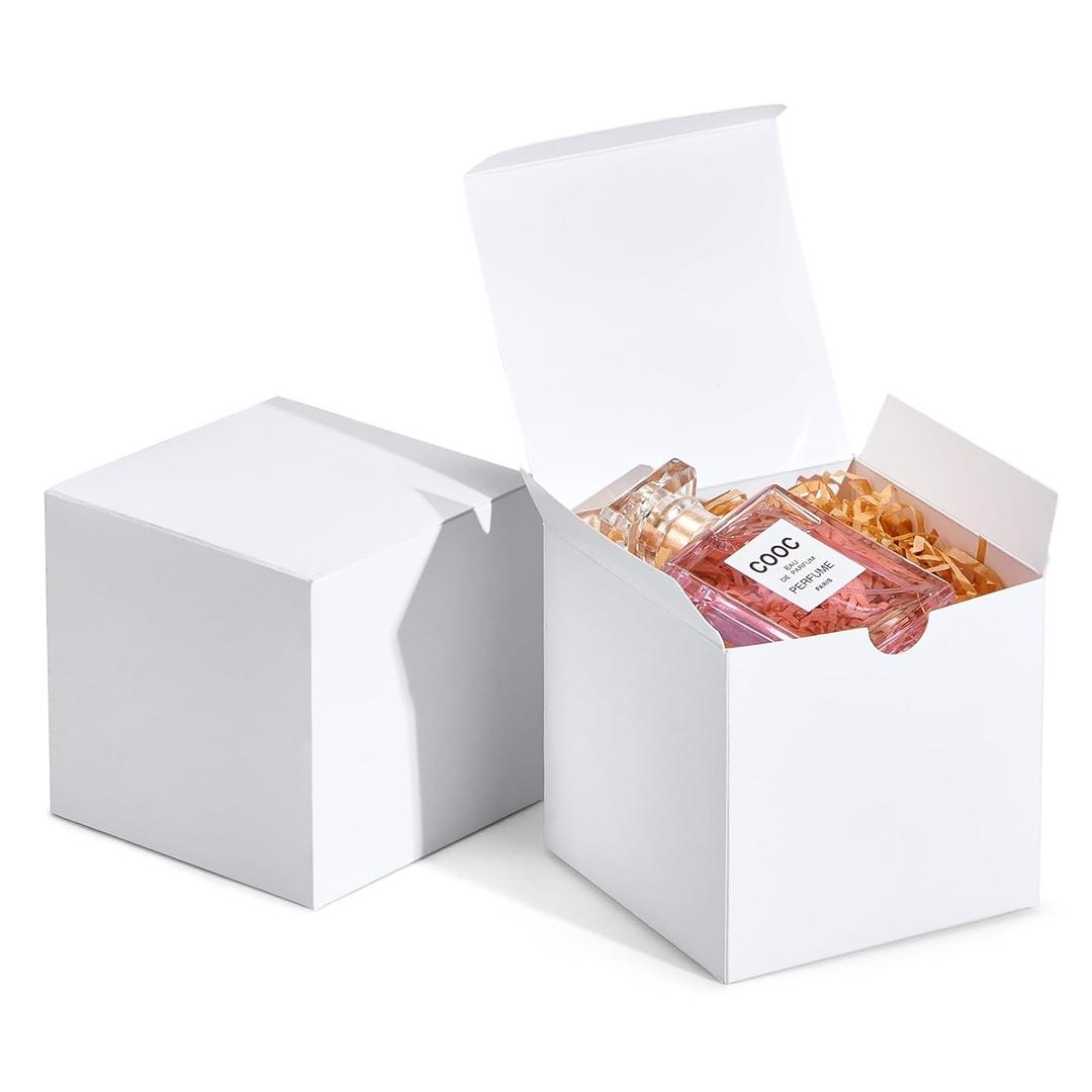 MESHA 4x4x4'' White Gift Boxes 50 PC Bulk Small Gift Box with Lids, Kraft Paper Boxes for Presents, White Bridesmaid Proposal Box for Packaging