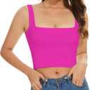Womens Sleeveless Crop Tops Square Neck Double Layer Workout Fitness Basic Cropped Tank Top (Pink, XL)