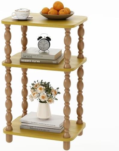 Small Side Table, 3-Tier End Table, Farmhouse End Table, Modern Accent Table, Narrow Couch Side Table for Small Spaces, Skinny Bedside Table Nightstand for Bedroom, Living Room(Rustic Walnut)