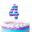 Blue Purple 7th Birthday Candles, Number Candle Birthday Cake Topper Decorations for Game Themed Party, Game Birthday Candle for Boys Girls Party Decor Supplies