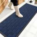 OLANLY Front Door Mat Outside Entrance 47x17, Absorbent, Heavy Duty Sturdy Natural Rubber Doormat Indoor Outdoor, Non-Slip, Stain and Fade Resistant, Low Profile Floor Mat for Entryway, Navy Blue