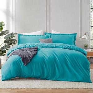 Hearth & Harbor Teal Duvet Cover Queen Size - 3 Piece Soft Double Brushed Bedding Set - Includes 1 Queen Duvet Cover with Button Closure 90x90 inches and 2 Pillow Shams