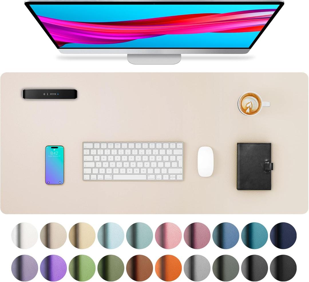 Aothia Large PU Leather Desk Pad Protector Non-Slip Mouse Pad & Writing Mat for Office/Home, Waterproof, Easy to Clean (31.5" x 15.7", Eggshell)