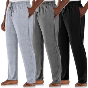 3 Pack Mens Cotton Pajamas Pants Lounge Pjs Bottoms Sleepwear Bottoms Soft Pants with Pockets Drawstring (Gray, L)