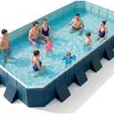 13 Ft Foldable Non-Inflatable Above Ground Swimming Pool - Rectangular Hard Plastic with Wood Frame, 160x94x20 in Outdoor Backyard Pool for Family, Kids, Pets
