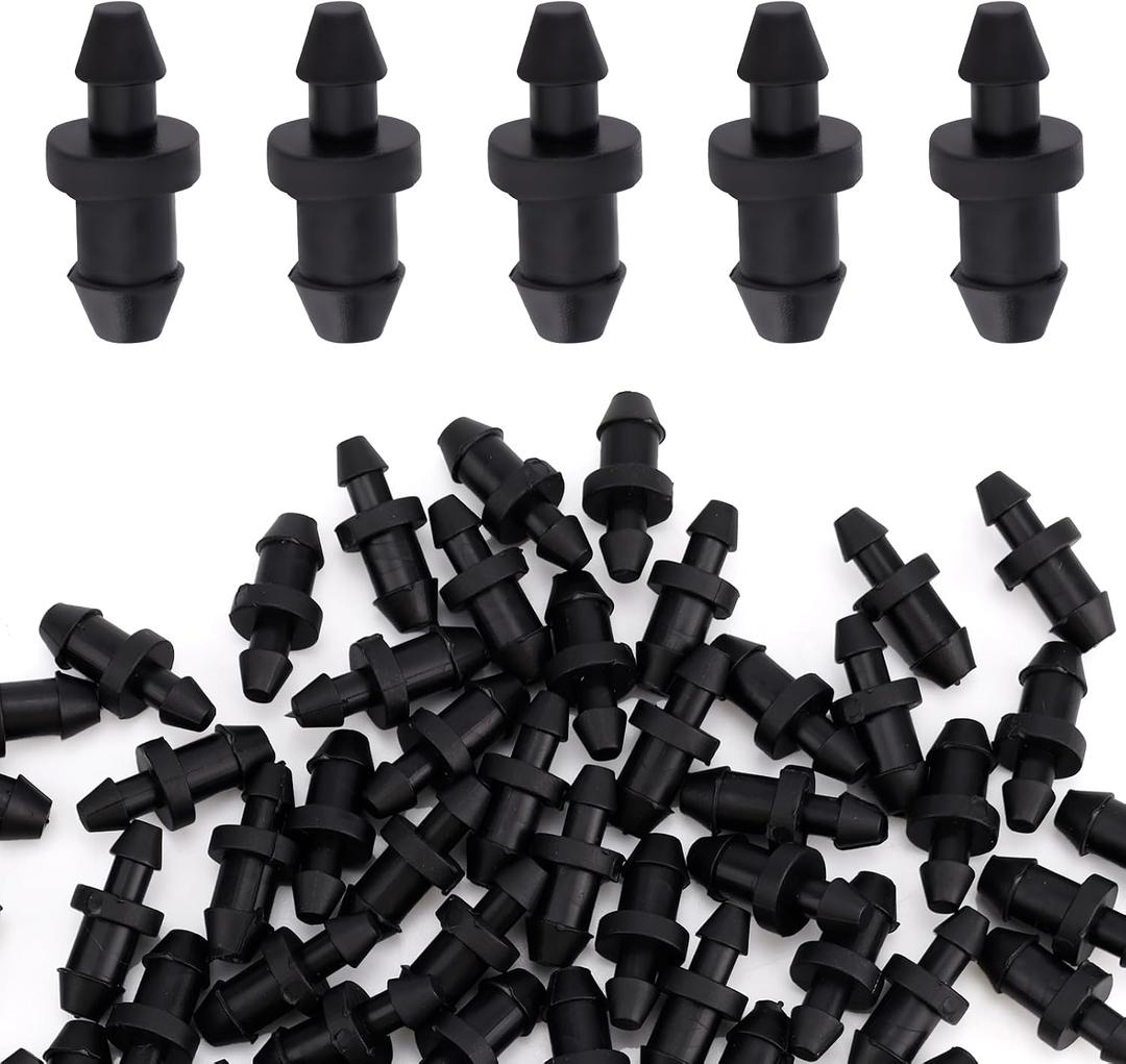 100pcs Drip Irrigation Line Plugs, 1/4 Durable PP Drip Barbed Tubing Goof Plugs Plastic Irrigation Hose Pipe Fittings Part for Garden Lawn Courtyard & Raised Beds Watering System Accessories