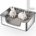Large Rabbit Litter Box Stainless Steel Bunny Litter Box Sifting, Non-Chewable, Easy to Clean & Odor Control 17.2 x 13.4 x 5.9 inch