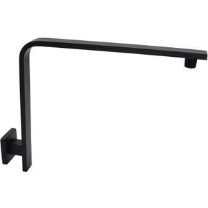 Aquaiaw High Rise Shower Arm and Flange, 10.5 inch, Solid Brass, Square, Matte Black, Gooseneck Raised Shower Head Arm W/Escutcheon, Both Soldered 1/2 NPT Tapered Threads, Wall Mount Shower Extension