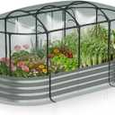 Lineware Raised Garden Bed with Self-Watering System, 6x3x1 ft Elevated Planter Boxes Outdoor with Mesh Cover, Oval Galvanized Raised Beds for Gardening,Vegetables,Flowers, Backyard, Patio