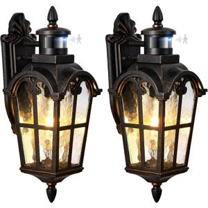 VIANIS 16.4" Outdoor Motion Sensor Light, 2 Pack Vintage ORB Porch Lights Outdoor Lantern, Dusk to Dawn Outside Light Fixtures Wall Mount, Aluminum Exterior Lighting Fixtures for House, Garden, Patio