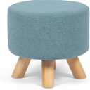 Asense Small Round Ottoman Foot Rest Stool Fabric Padded Seat Footstool Ottoman with Anti-Slip Wooden Legs (Light Blue,Fabric)