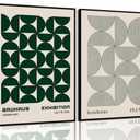 2Pcs Bauhaus Mid Century Modern Wall Art Retro Exhibition Posters Prints Green Boho Geometric Abstract Minimalist Wall Decor Pictures for Bedroom iving Room Dining Room UNFRAMED (Green, 12x16in)