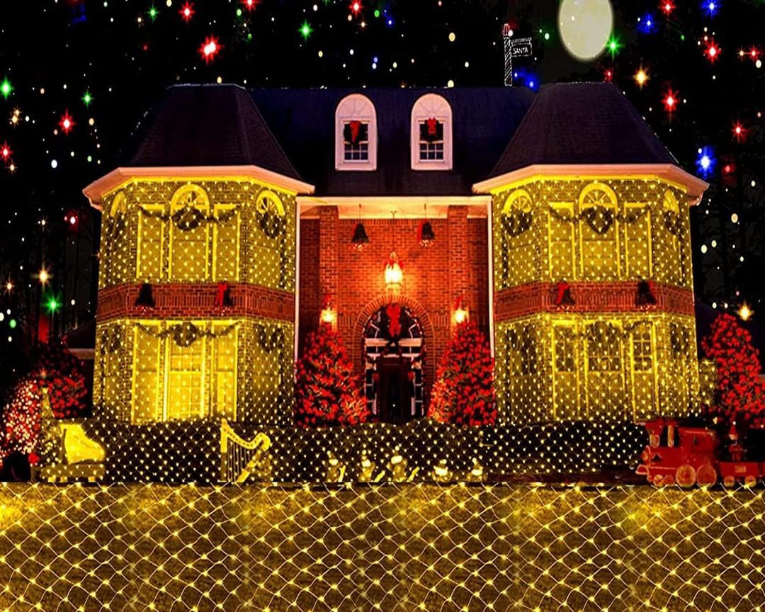 LED Net lights, 200 LED Christmas Light Fairy String Decorative Mesh Warm White for Cocktail Party Birthday BBQ Bistro Cafe 9.8ftx 6.6ft