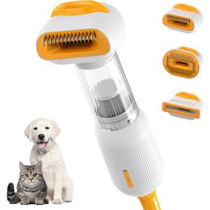 Cat Dog Grooming Vacuum Kit with Brush, Low-Noise Pet Hair Shedding Trimming Grooming for Indoor Cats Dogs, 4 in 1 Pet Vacuuming Groomer for Long or Short Haired Kitten Accessories(White)
