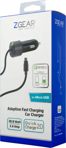 Pack of 2: ZGear 28.8-Watt 2.4-Amp Adaptive Fast Charging Car Charger for Micro USB - Black, ZGear Universal Phone Mount for Car or Desk - Black