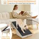 2-in-1 Foldable Dog Ramp for Couch and Bed, 14.4" H Dog Ramps for Small Dogs and Cats, Wooden Pet Stairs with Non-Slip Mat & Side Pockets, Split Ottoman Pet Ramp Steps for Medium Dogs, Puppy