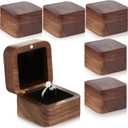 6 Pcs Square Wooden Ring Boxes for Wedding Ceremony Mini Engagement Gift Holder Single Slot Small Storage Box (Black)